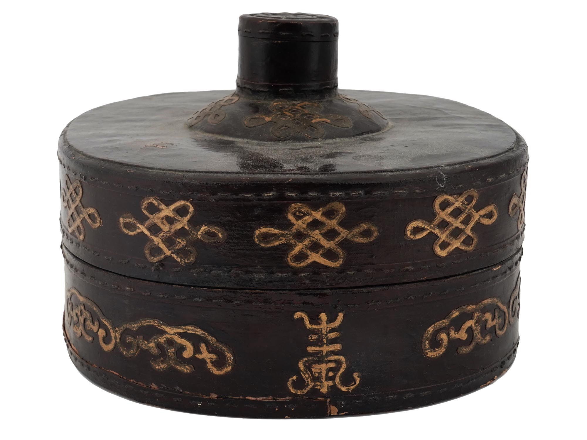 ANTIQUE CHINESE SUMMER MENS HAT AND LEATHER BOX PIC-0